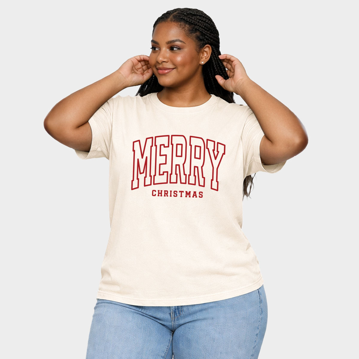 Merry Christmas Arched Outline - Women's Plus Garment Dyed Tee