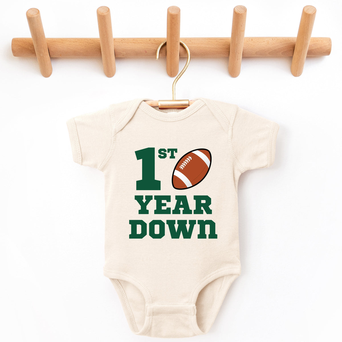 1st Year Down Football - Baby Short Sleeve Graphic Bodysuit