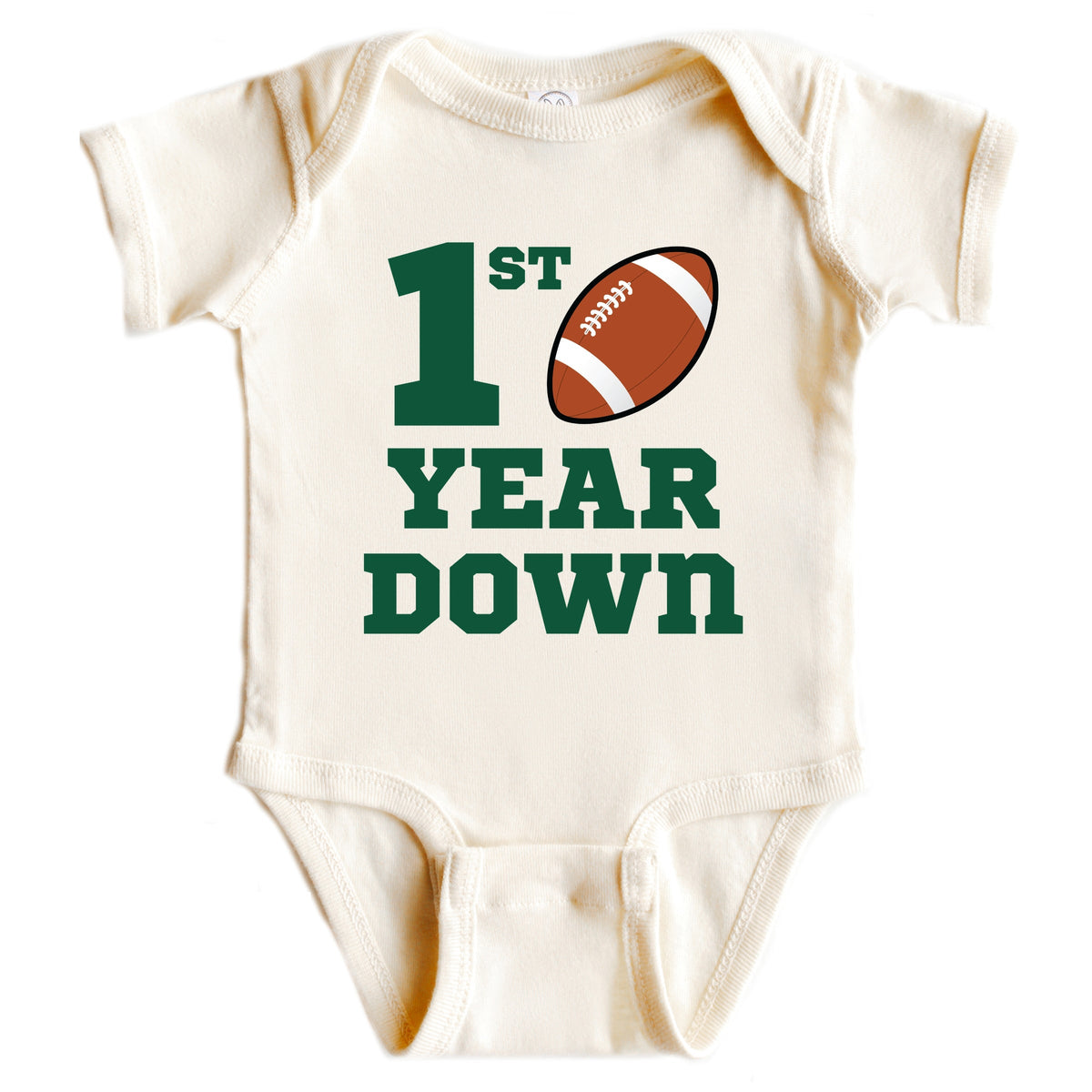 1st Year Down Football - Baby Short Sleeve Graphic Bodysuit