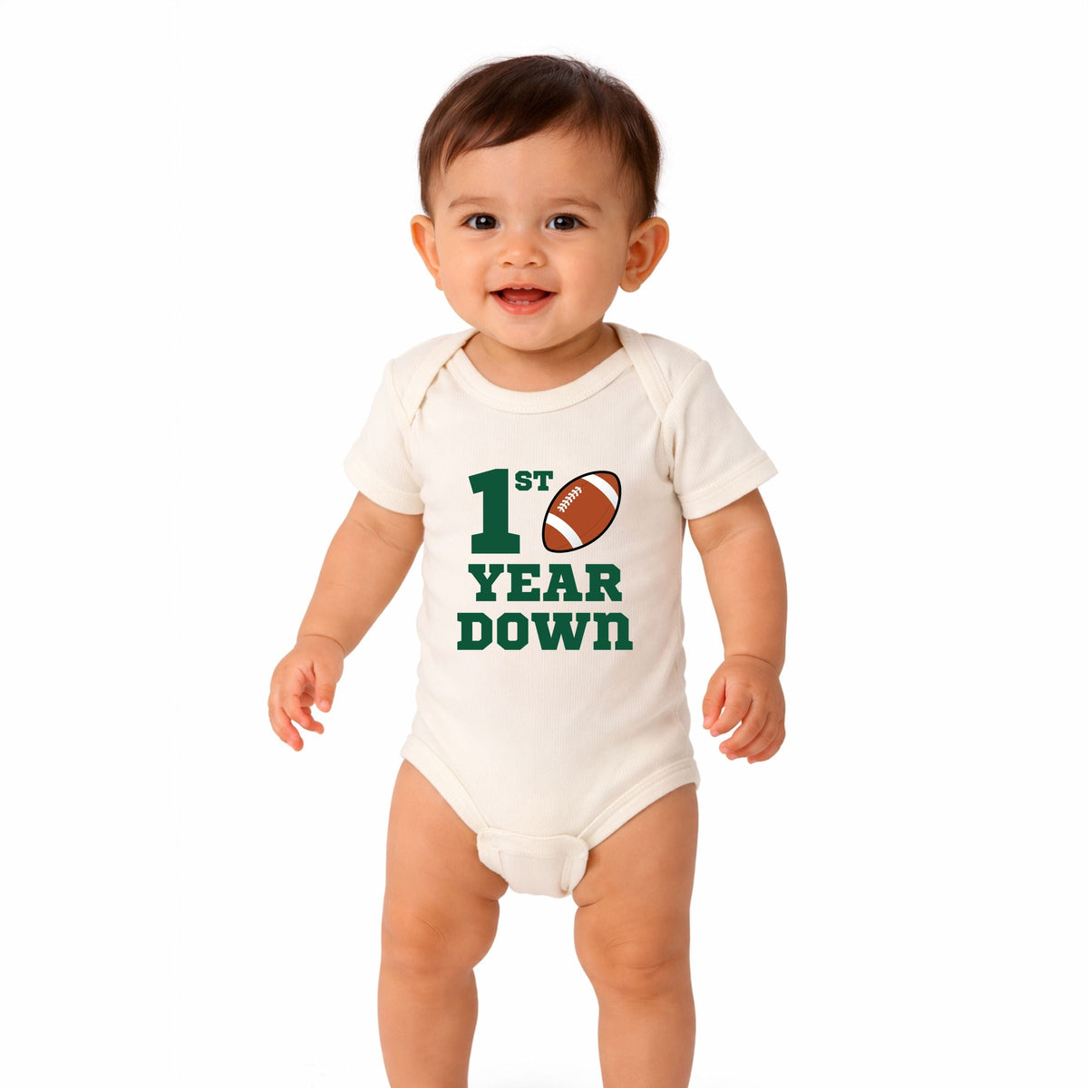 1st Year Down Football - Baby Short Sleeve Graphic Bodysuit