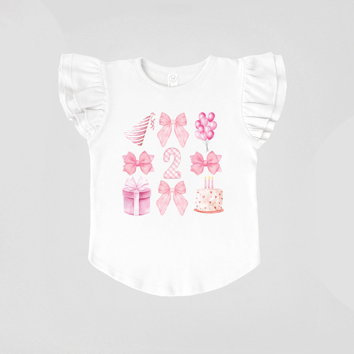 Two Birthday Pink Coquette - Flutter Sleeve Graphic T-Shirt