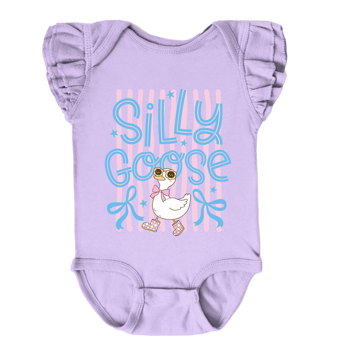 Silly Goose Stripes - Baby Girl's Flutter Sleeve Bodysuit