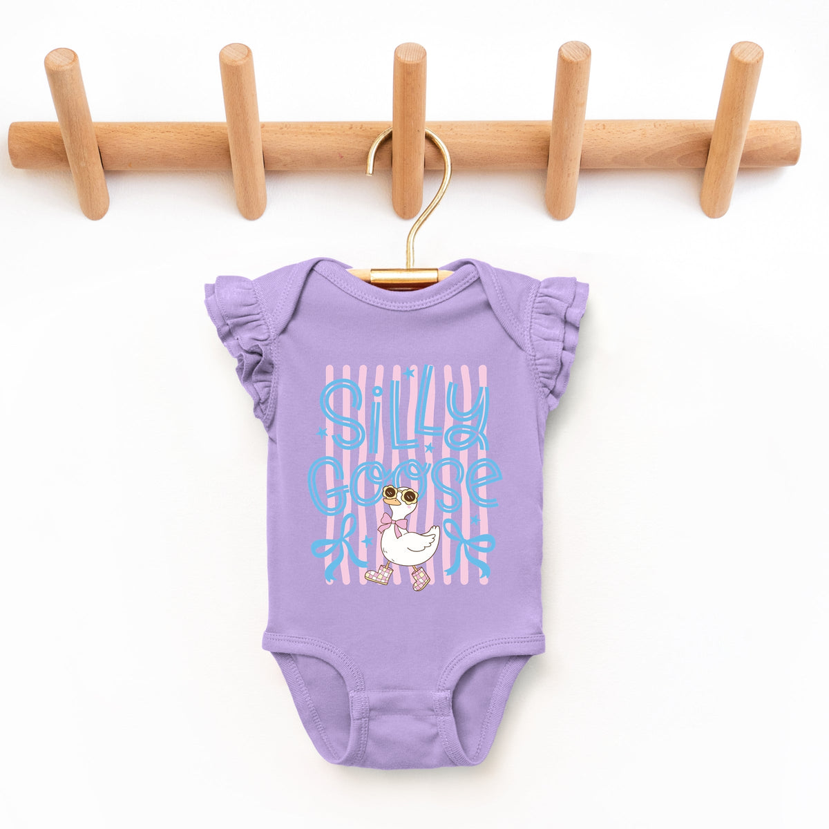 Silly Goose Stripes - Baby Girl's Flutter Sleeve Bodysuit