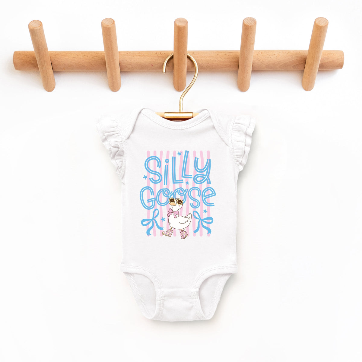 Silly Goose Stripes - Baby Girl's Flutter Sleeve Bodysuit