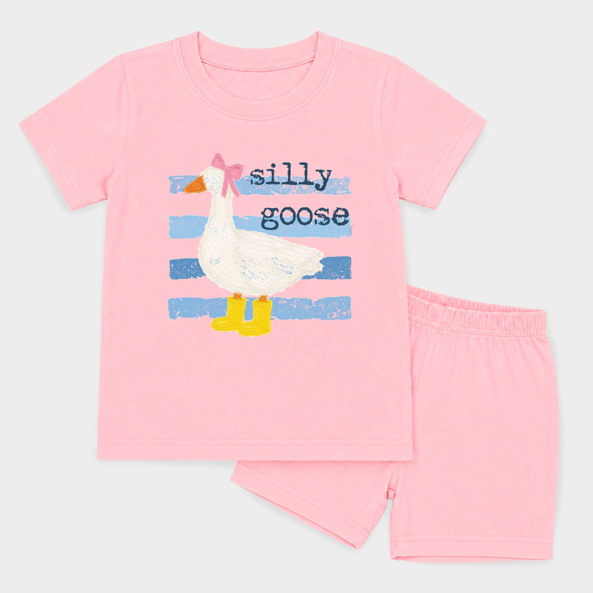 Silly Goose Blue Stripes - Toddler Crew Shorts Set