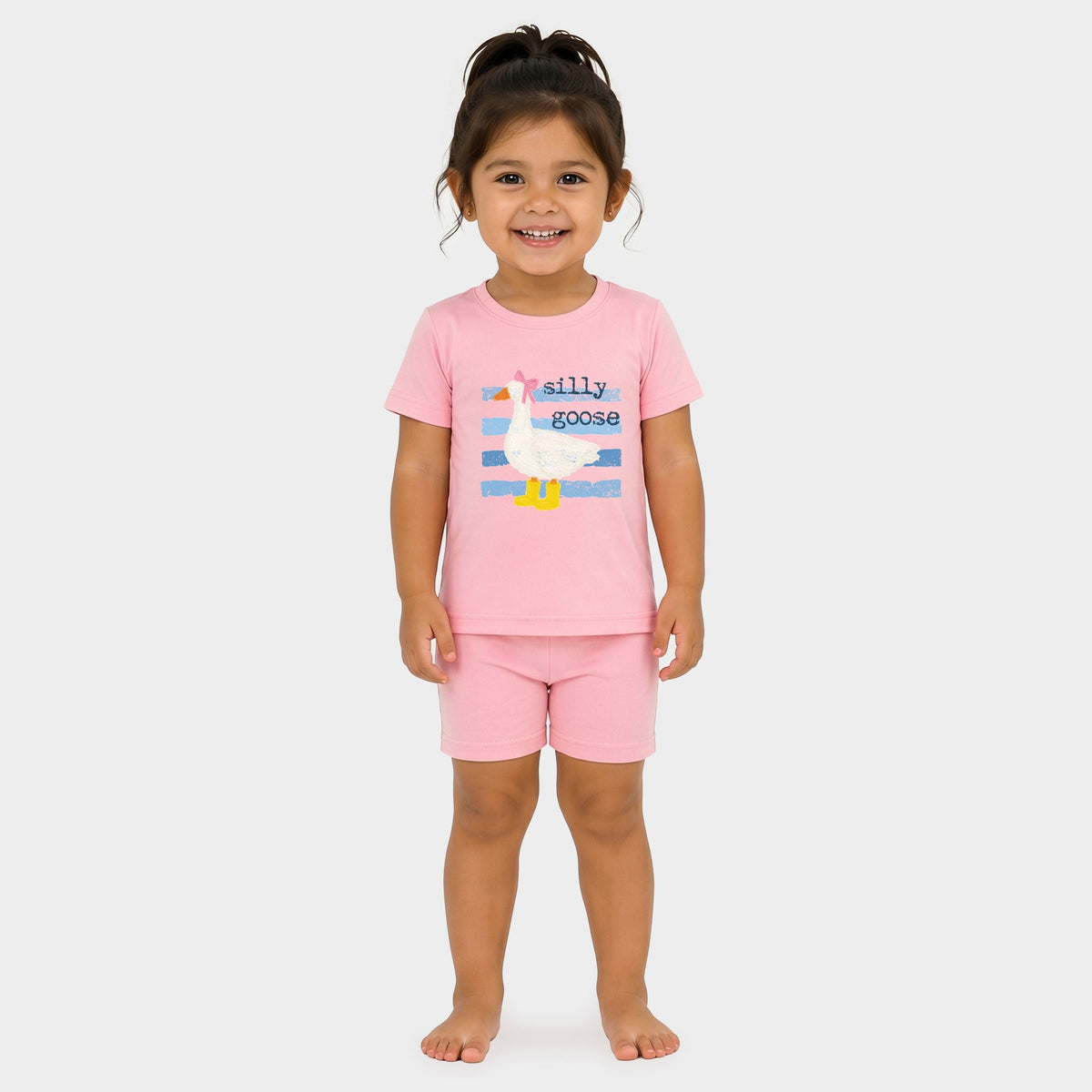 Silly Goose Blue Stripes - Toddler Crew Shorts Set