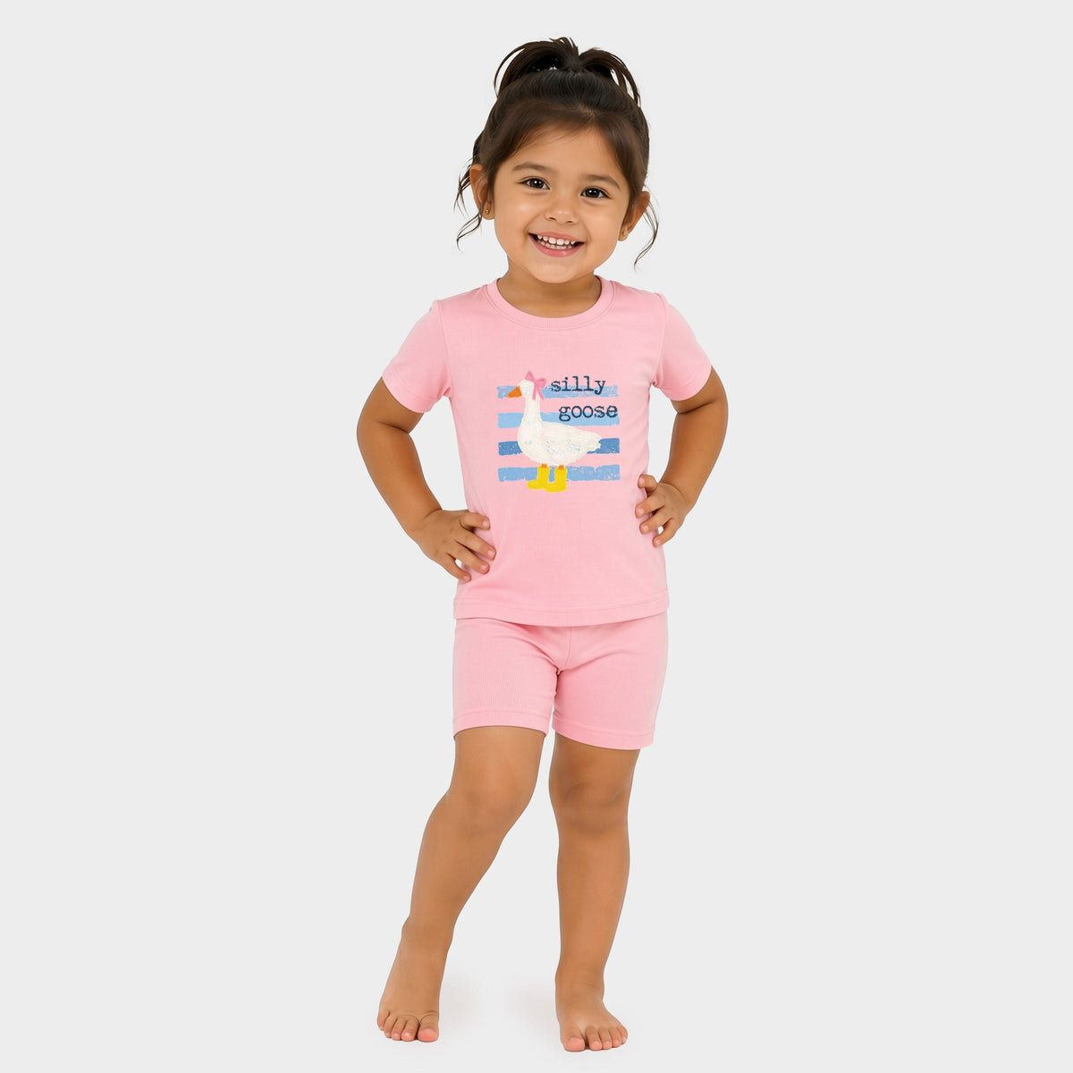 Silly Goose Blue Stripes - Toddler Crew Shorts Set