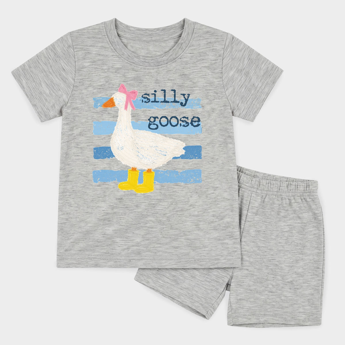 Silly Goose Blue Stripes - Toddler Crew Shorts Set