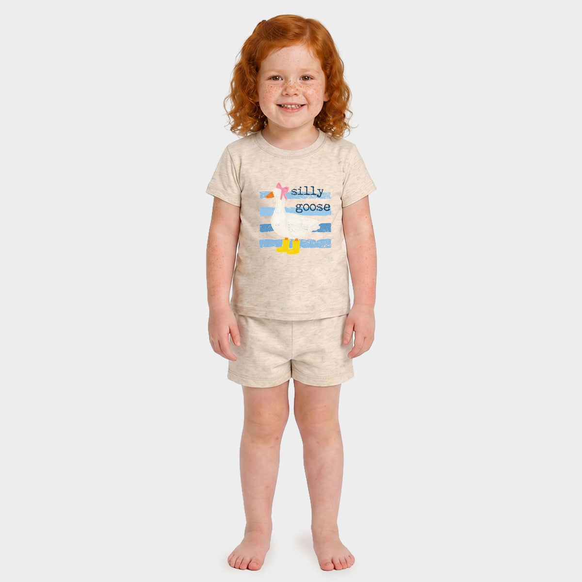 Silly Goose Blue Stripes - Toddler Crew Shorts Set
