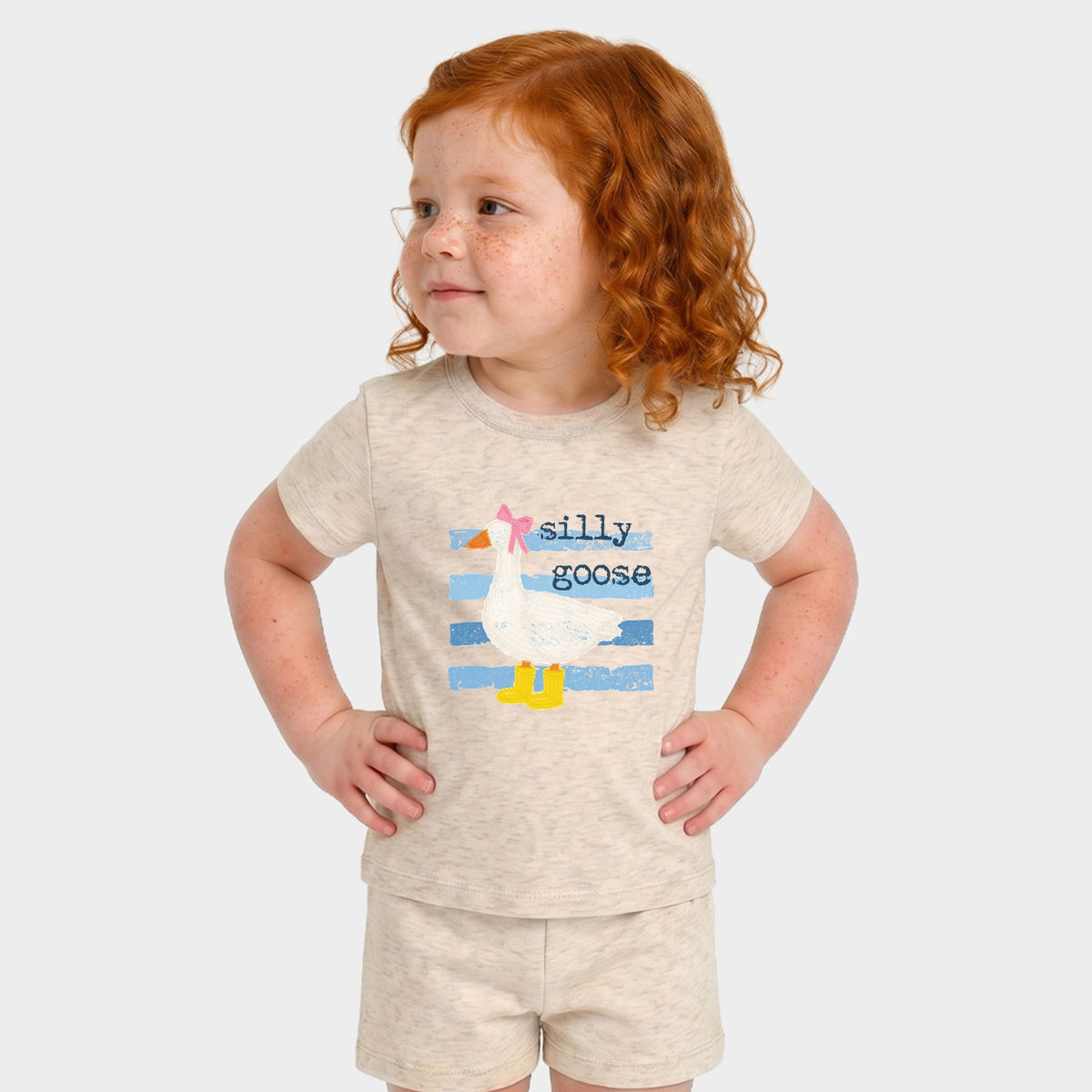 Silly Goose Blue Stripes - Toddler Crew Shorts Set