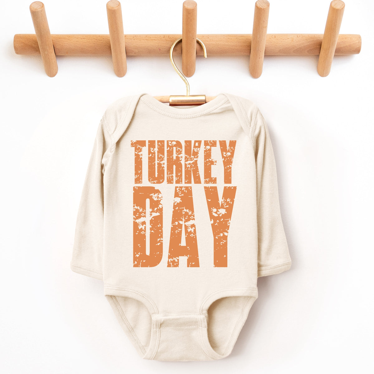 Turkey Day Block Distressed - Baby Long Sleeve Bodysuit