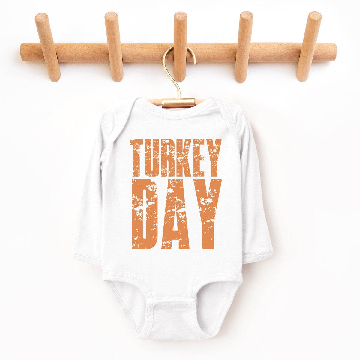 Turkey Day Block Distressed - Baby Long Sleeve Bodysuit