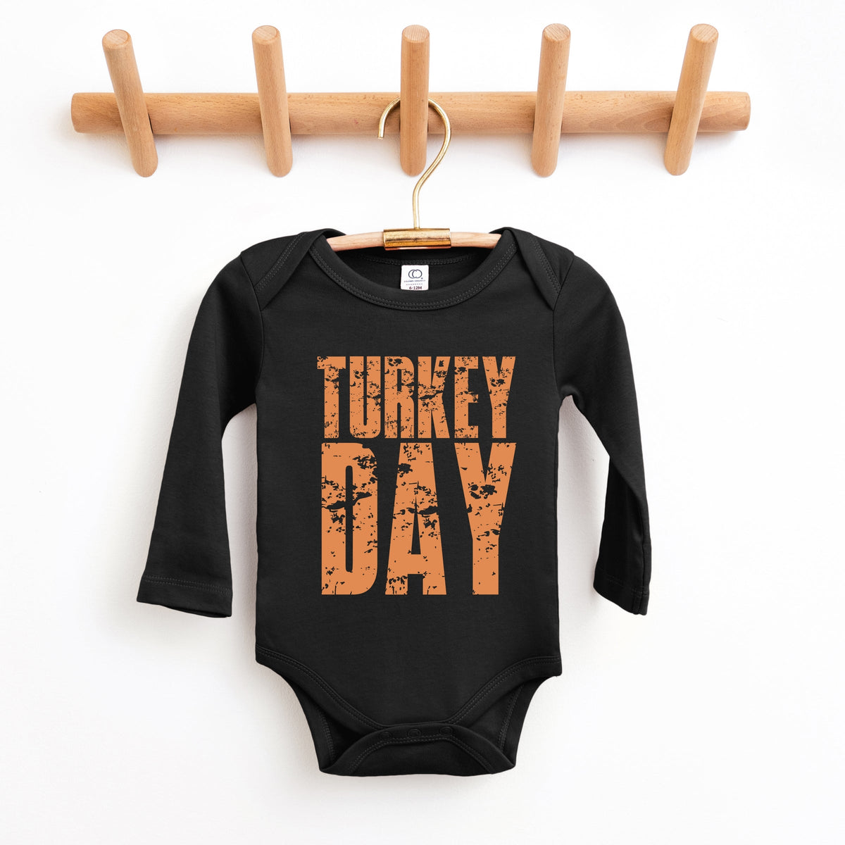 Turkey Day Block Distressed - Baby Long Sleeve Bodysuit