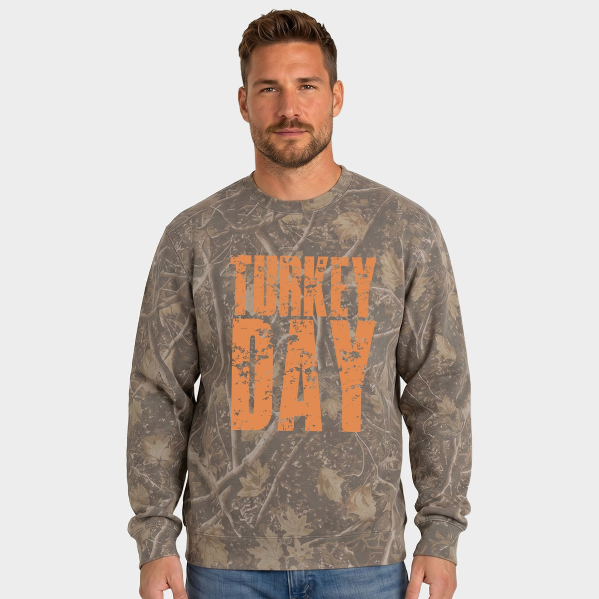 Turkey Day Block Distressed - Men's Camo Sweatshirt