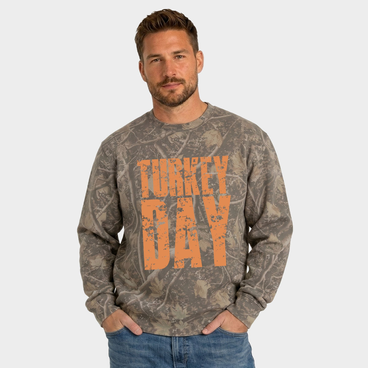 Turkey Day Block Distressed - Men's Camo Sweatshirt