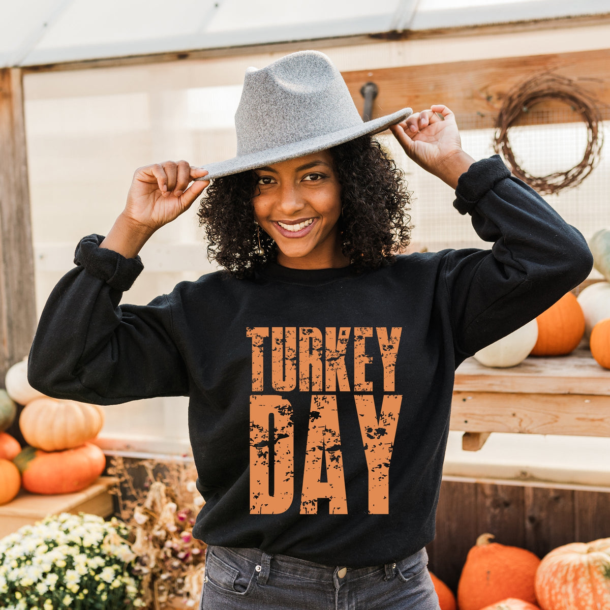 Turkey Day Block Distressed - Women's Graphic Sweatshirt