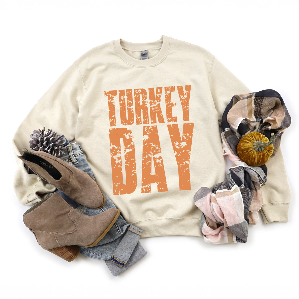Turkey Day Block Distressed - Women's Graphic Sweatshirt