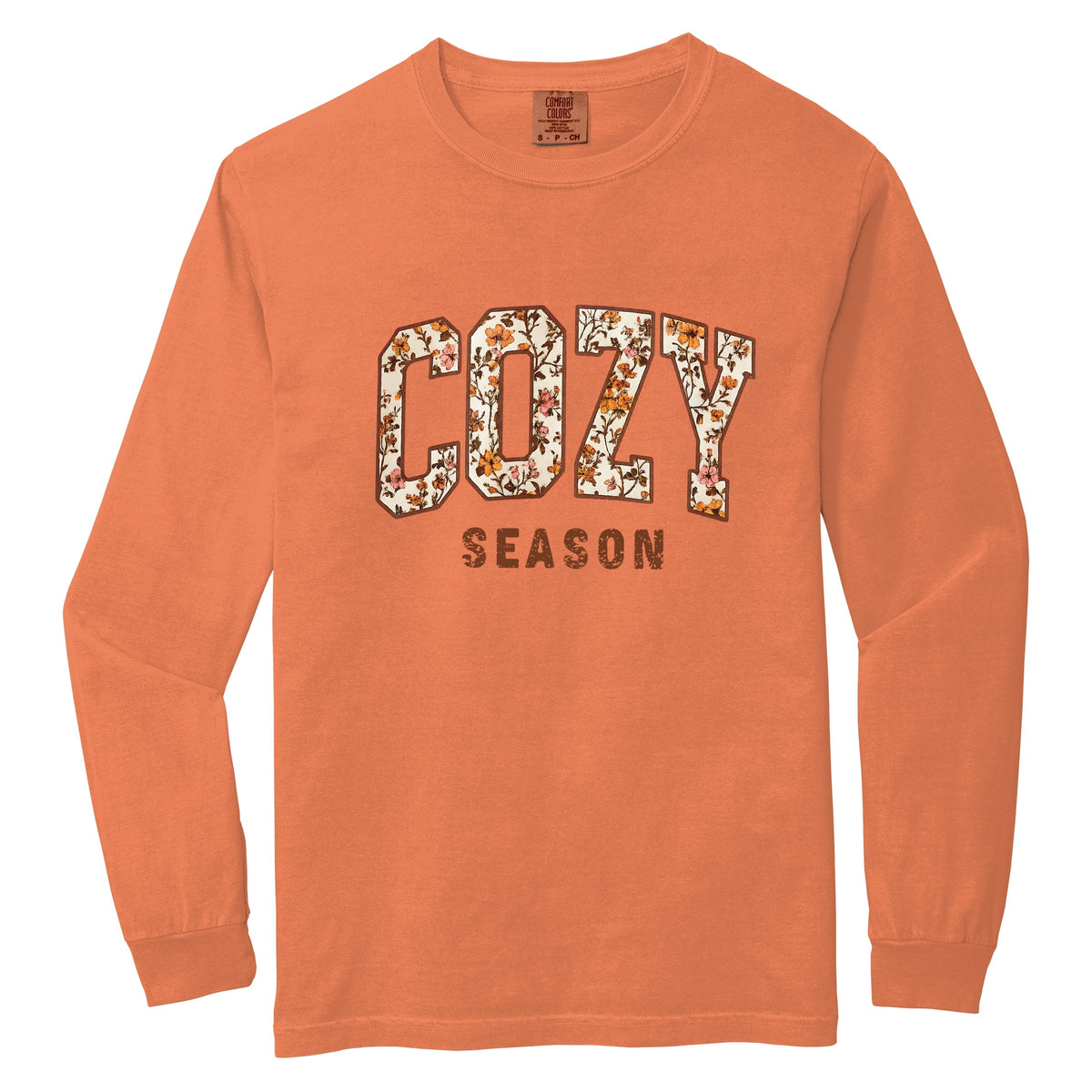 Cozy Season Floral - Women's Garment Dyed Long Sleeve Graphic T-Shirt