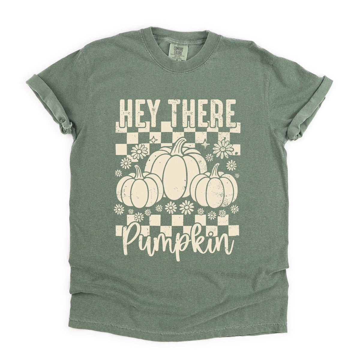Hey There Pumpkin Checkered - Women's Garment Dyed Graphic T-Shirt
