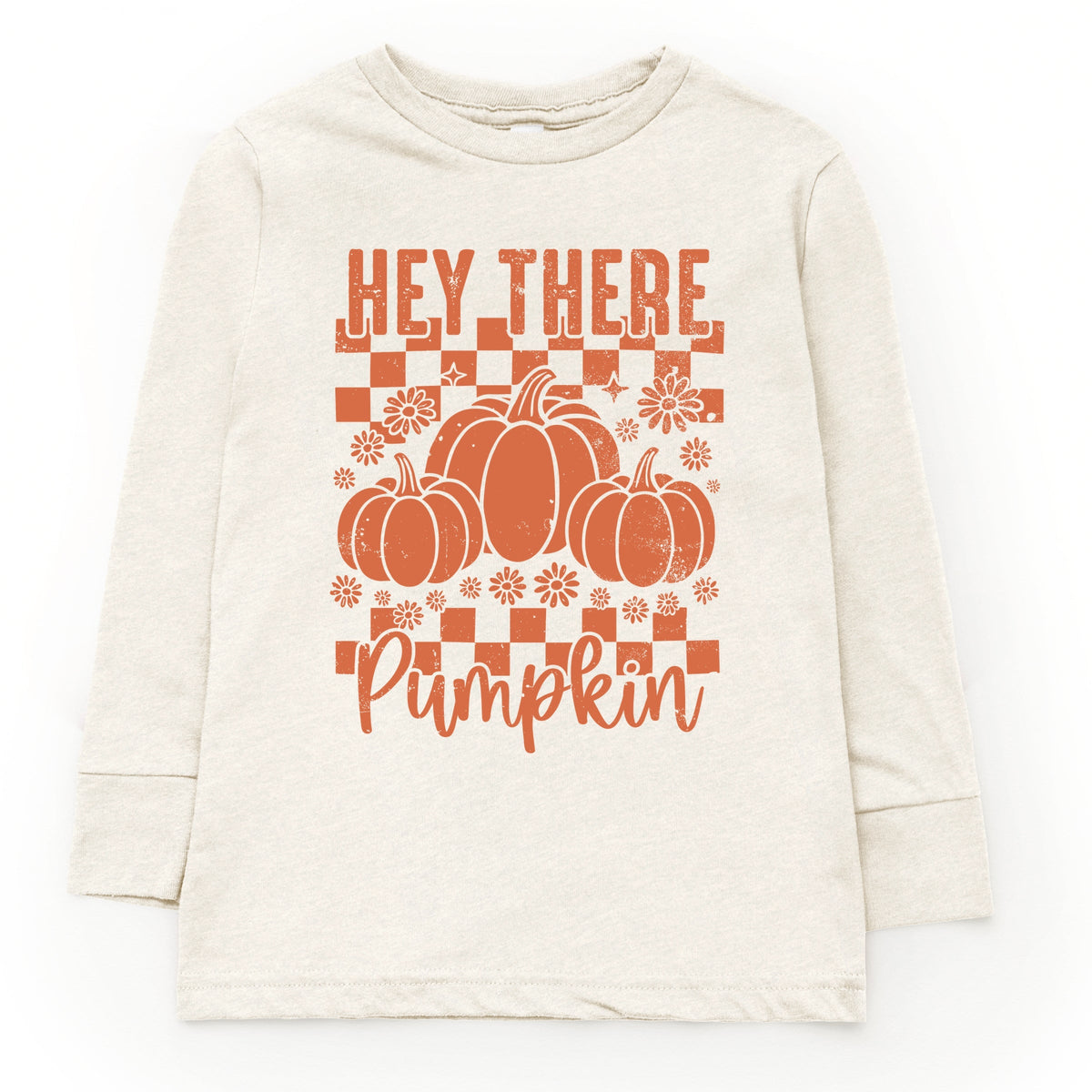 Hey There Pumpkin Checkered - Youth Long Sleeve Graphic T-Shirt
