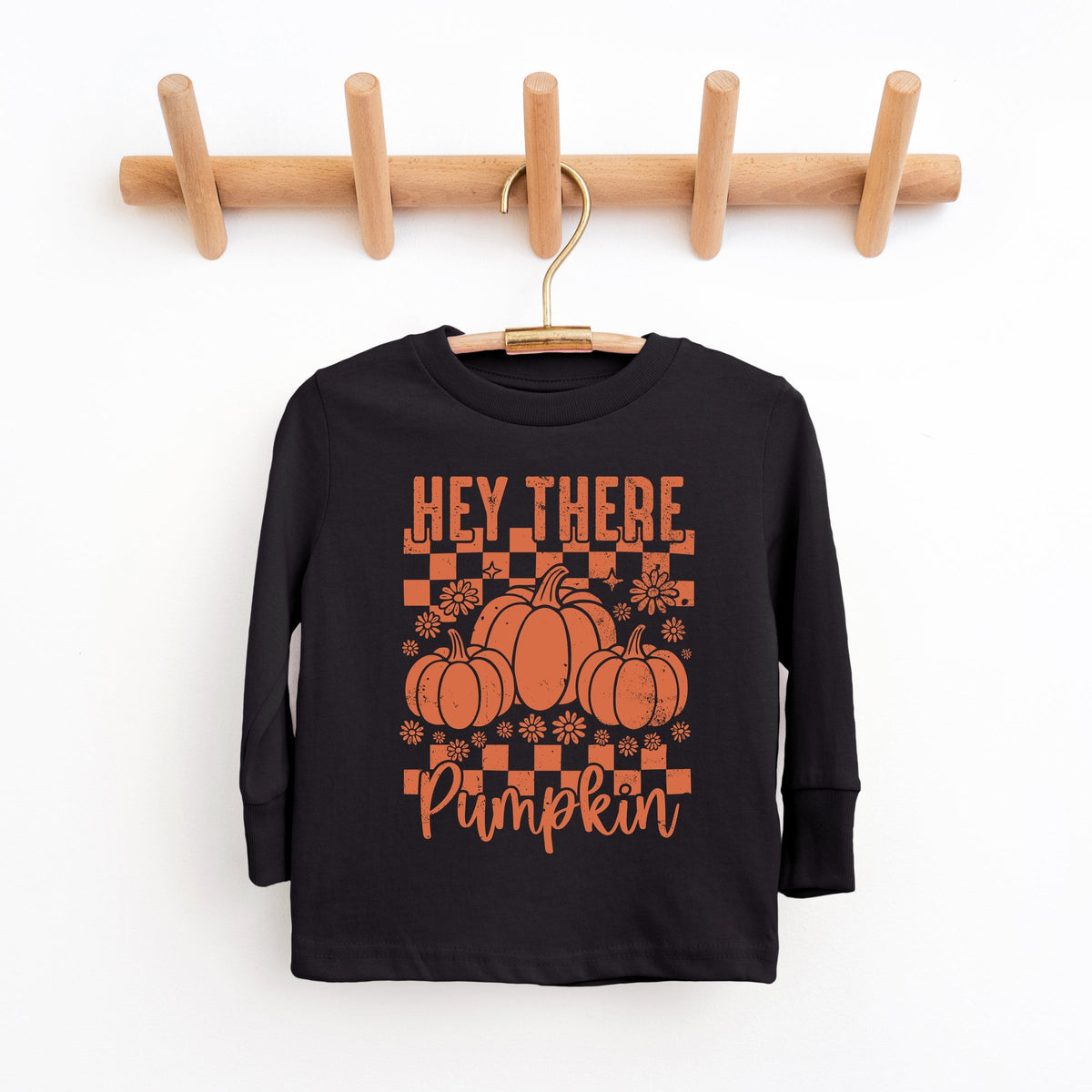Hey There Pumpkin Checkered - Youth Long Sleeve Graphic T-Shirt