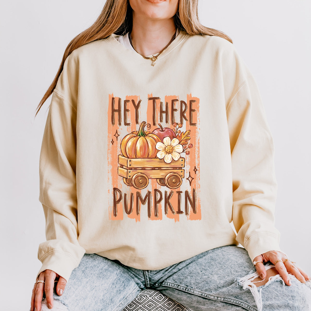 Hey There Pumpkin Stripes - Women's Lightweight Garment Dyed Sweatshirt