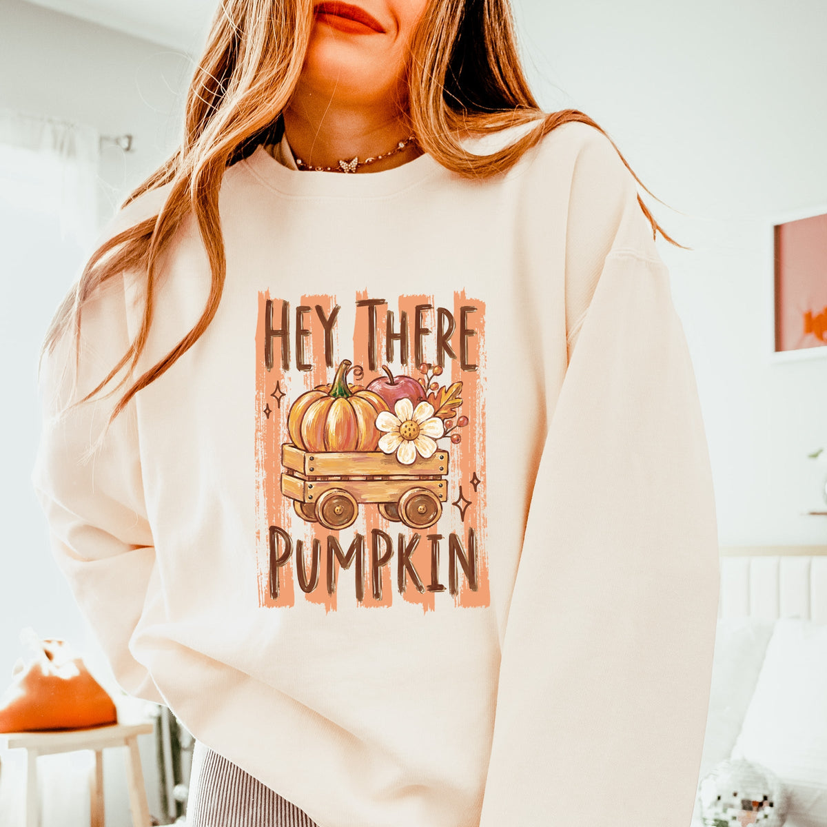 Hey There Pumpkin Stripes - Women's Lightweight Garment Dyed Sweatshirt