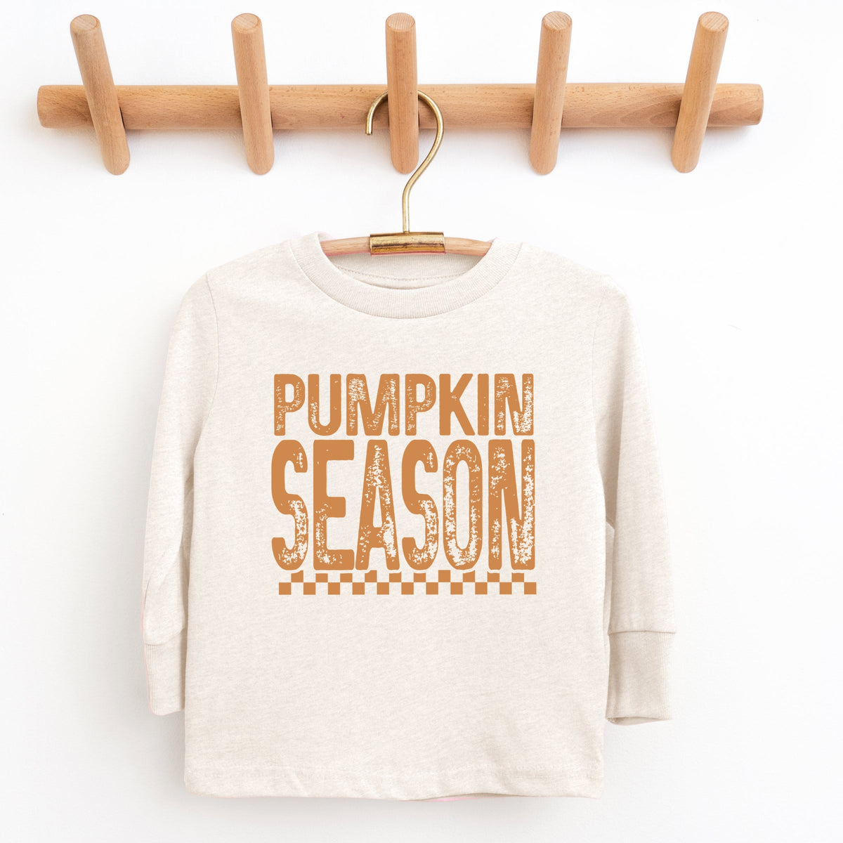 Pumpkin Season Checkered Distressed - Youth Long Sleeve Graphic T-Shirt
