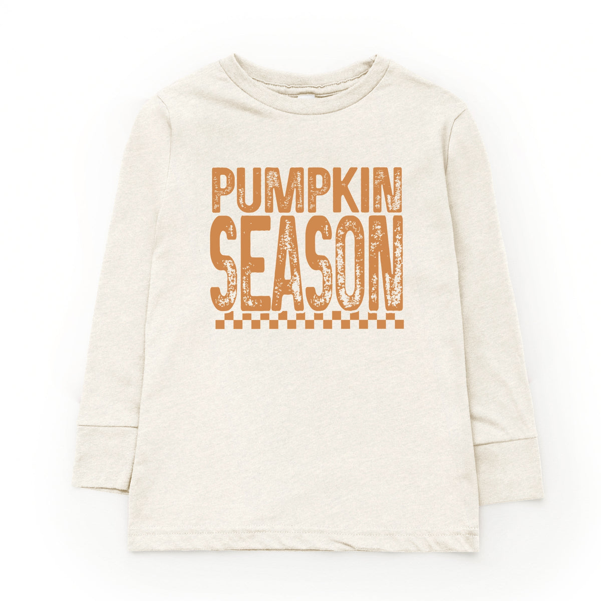 Pumpkin Season Checkered Distressed - Youth Long Sleeve Graphic T-Shirt