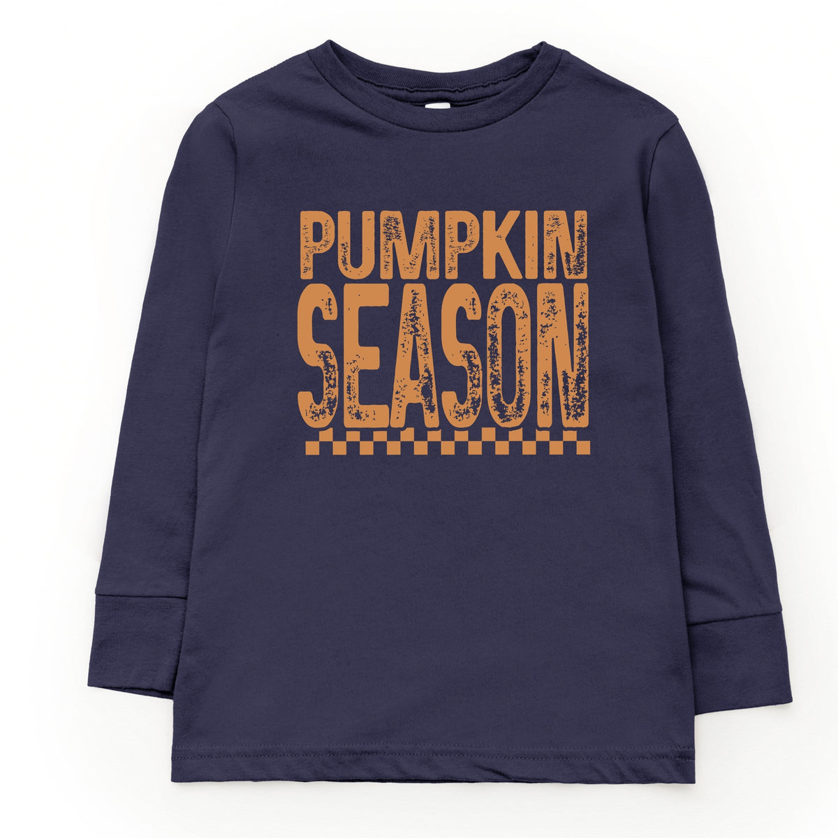 Pumpkin Season Checkered Distressed - Youth Long Sleeve Graphic T-Shirt