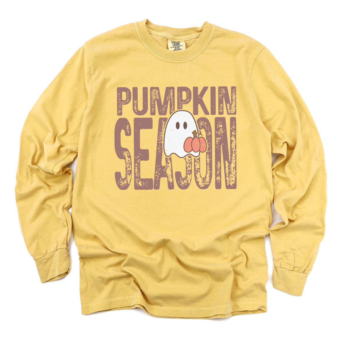 Pumpkin Season Ghost - Women's Garment Dyed Long Sleeve Graphic T-Shirt