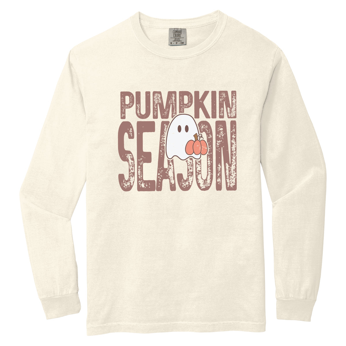 Pumpkin Season Ghost - Women's Garment Dyed Long Sleeve Graphic T-Shirt