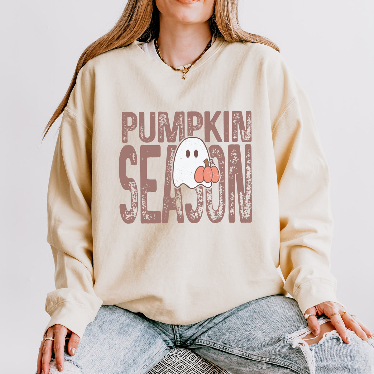 Pumpkin Season Ghost - Women's Lightweight Garment Dyed Sweatshirt