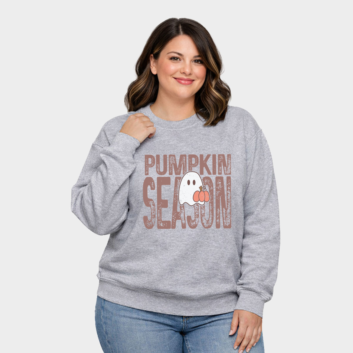 Pumpkin Season Ghost - Women's Plus Sized Graphic Sweatshirt