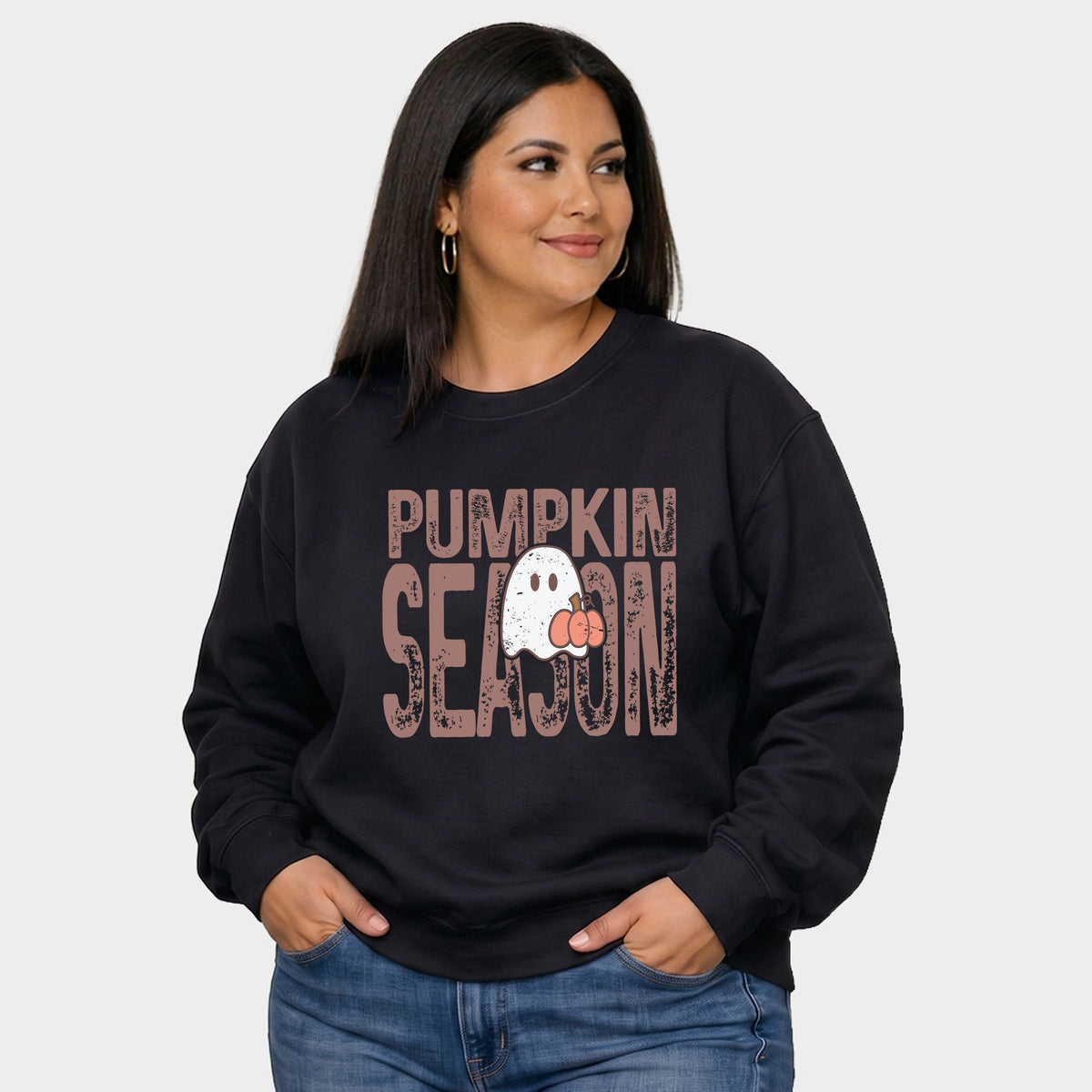 Pumpkin Season Ghost - Women's Plus Sized Graphic Sweatshirt