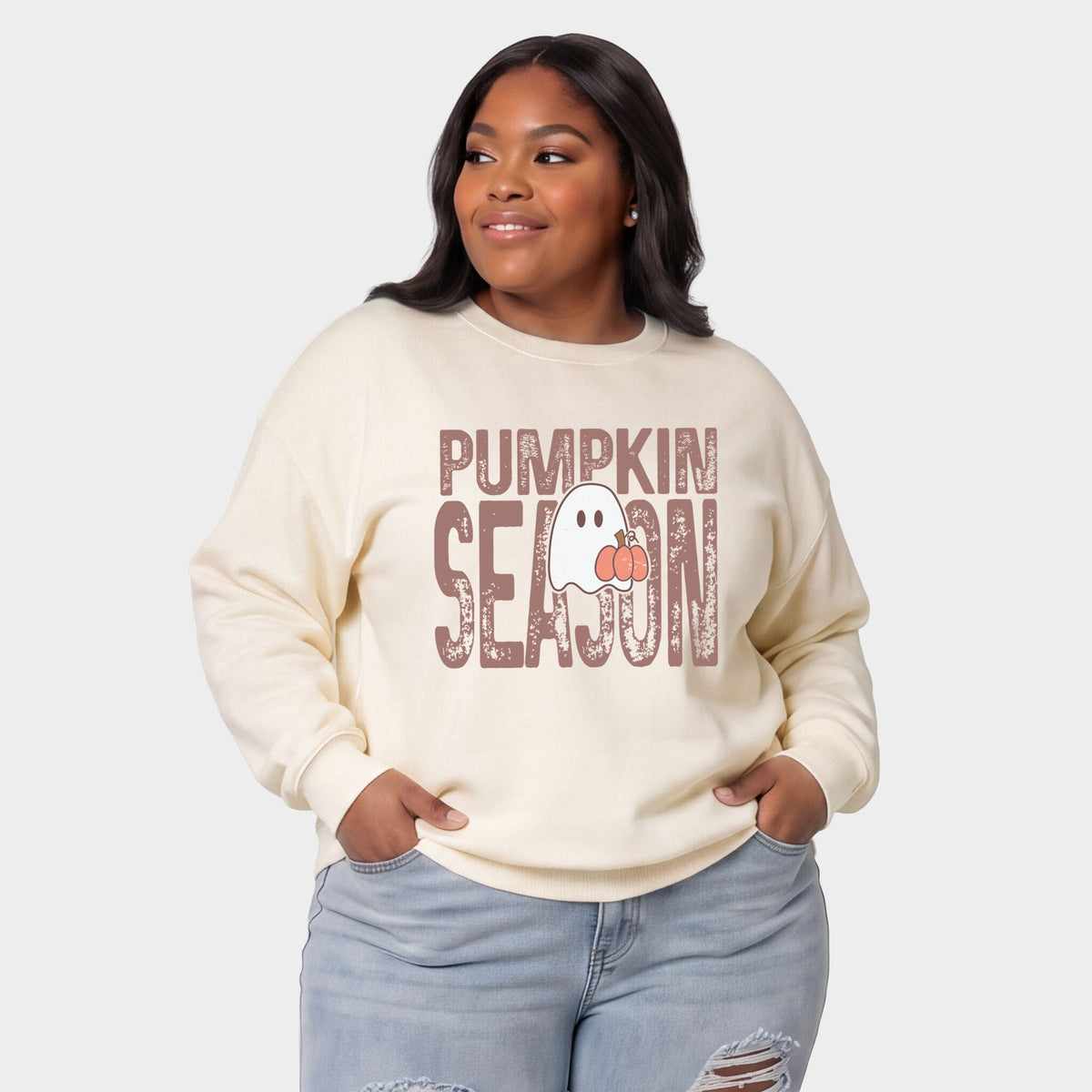 Pumpkin Season Ghost - Women's Plus Sized Graphic Sweatshirt