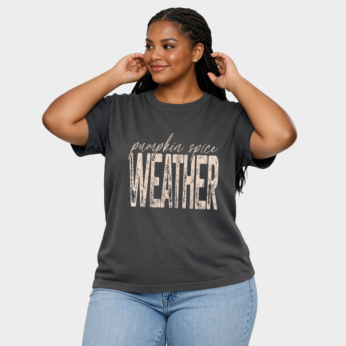 Pumpkin Spice Weather - Women's Plus Sized Garment Dyed Graphic T-Shirt