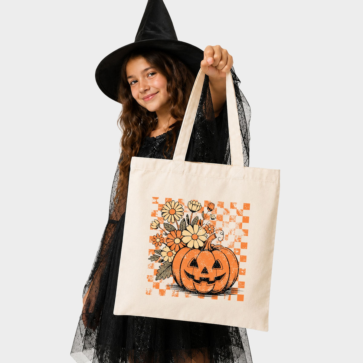 Retro Floral Pumpkin - Canvas Tote