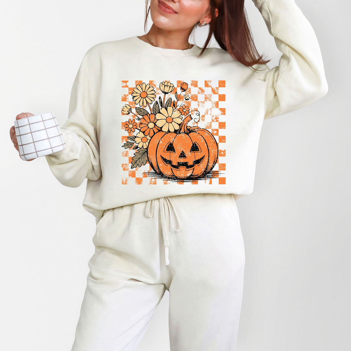 Retro Floral Pumpkin - Women's Lightweight Garment Dyed Sweatshirt