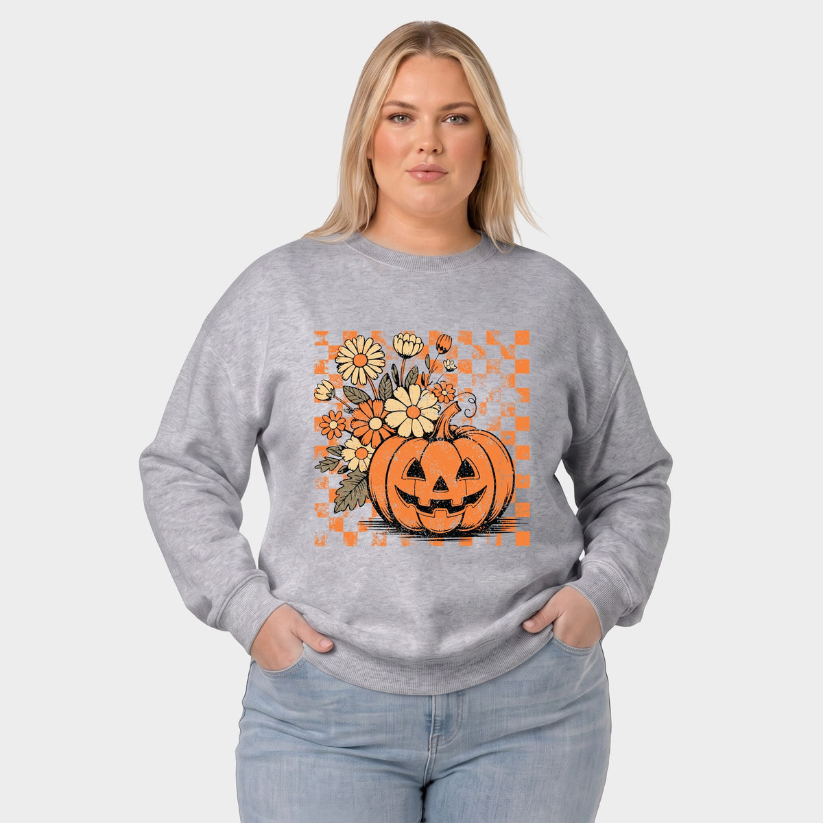 Retro Floral Pumpkin - Women's Plus Sized Graphic Sweatshirt