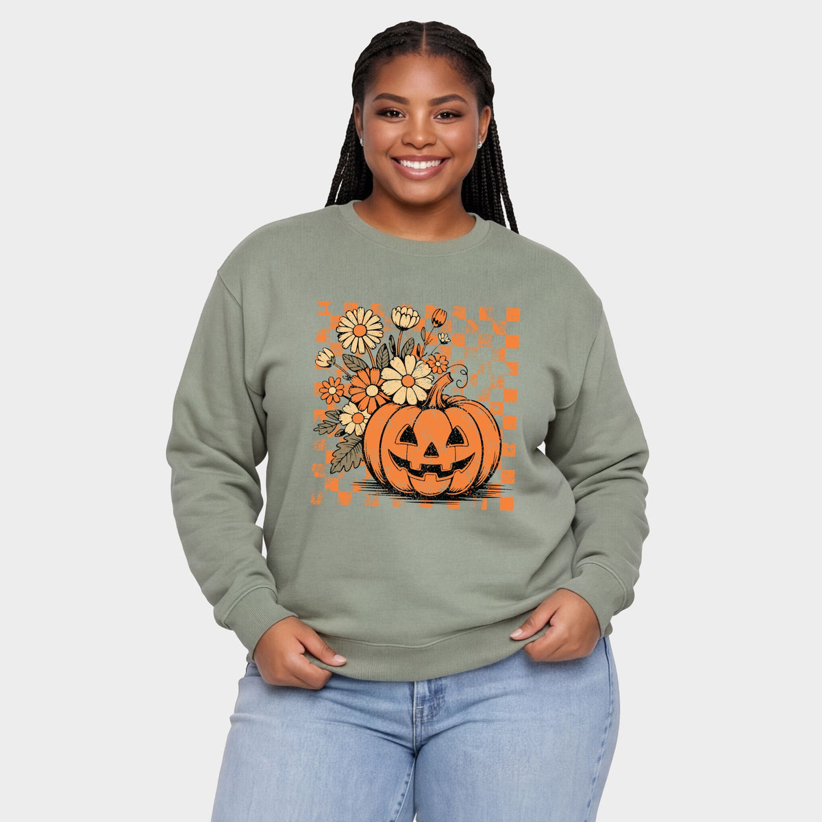 Retro Floral Pumpkin - Women's Plus Sized Graphic Sweatshirt