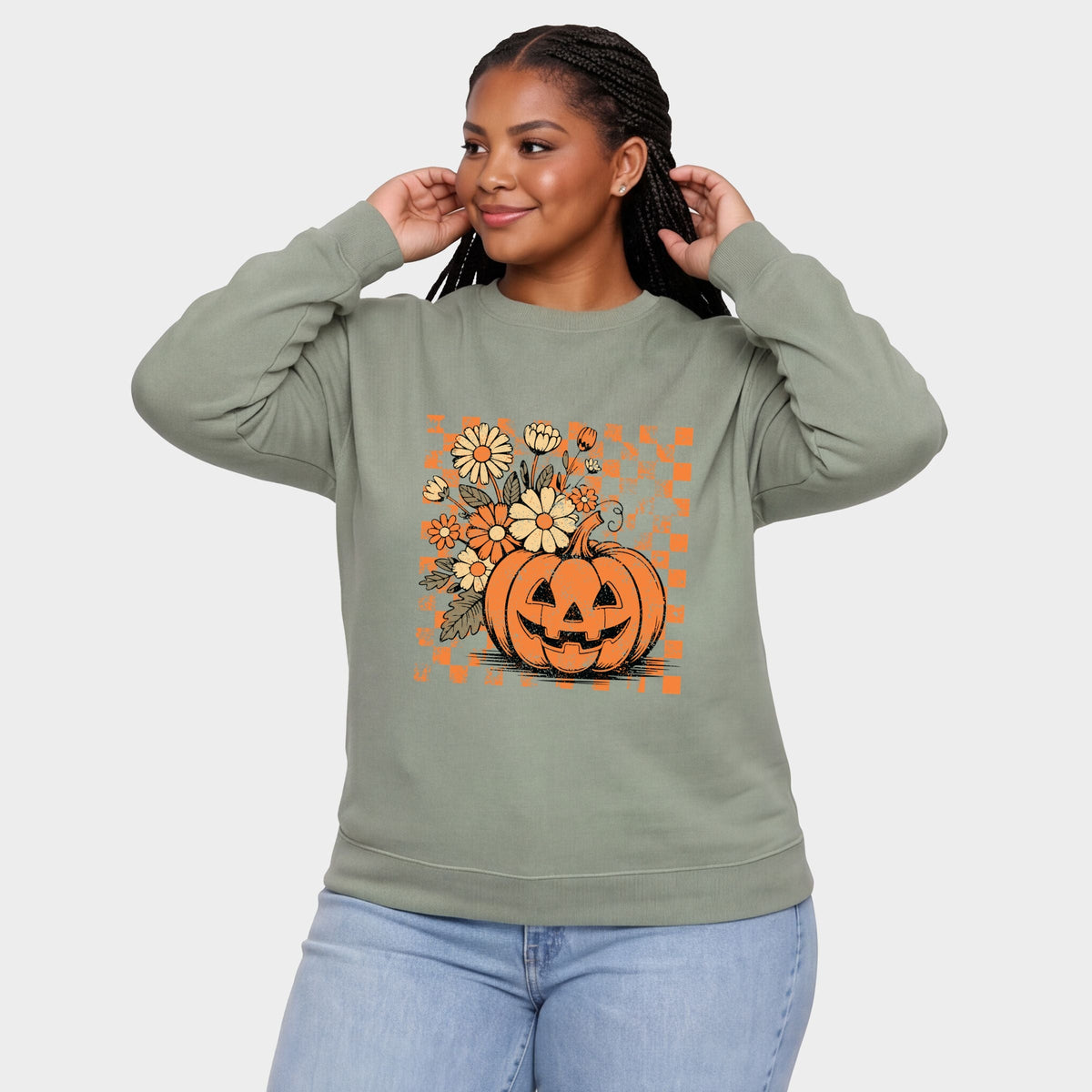 Retro Floral Pumpkin - Women's Plus Sized Graphic Sweatshirt