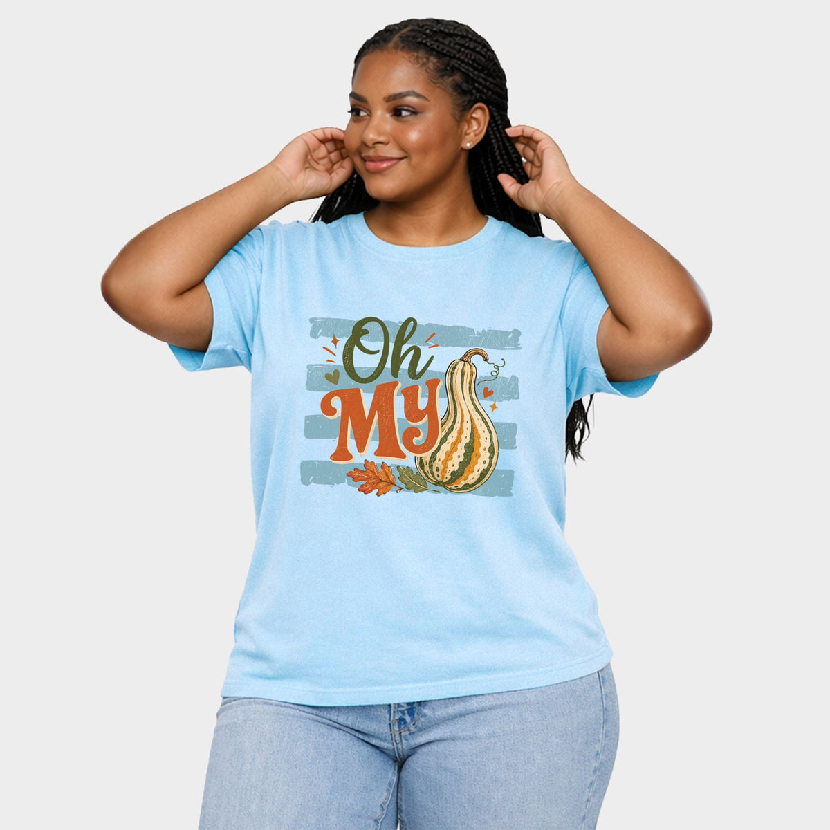 Oh My Gourd Stripes - Women's Plus Sized Garment Dyed Graphic T-Shirt