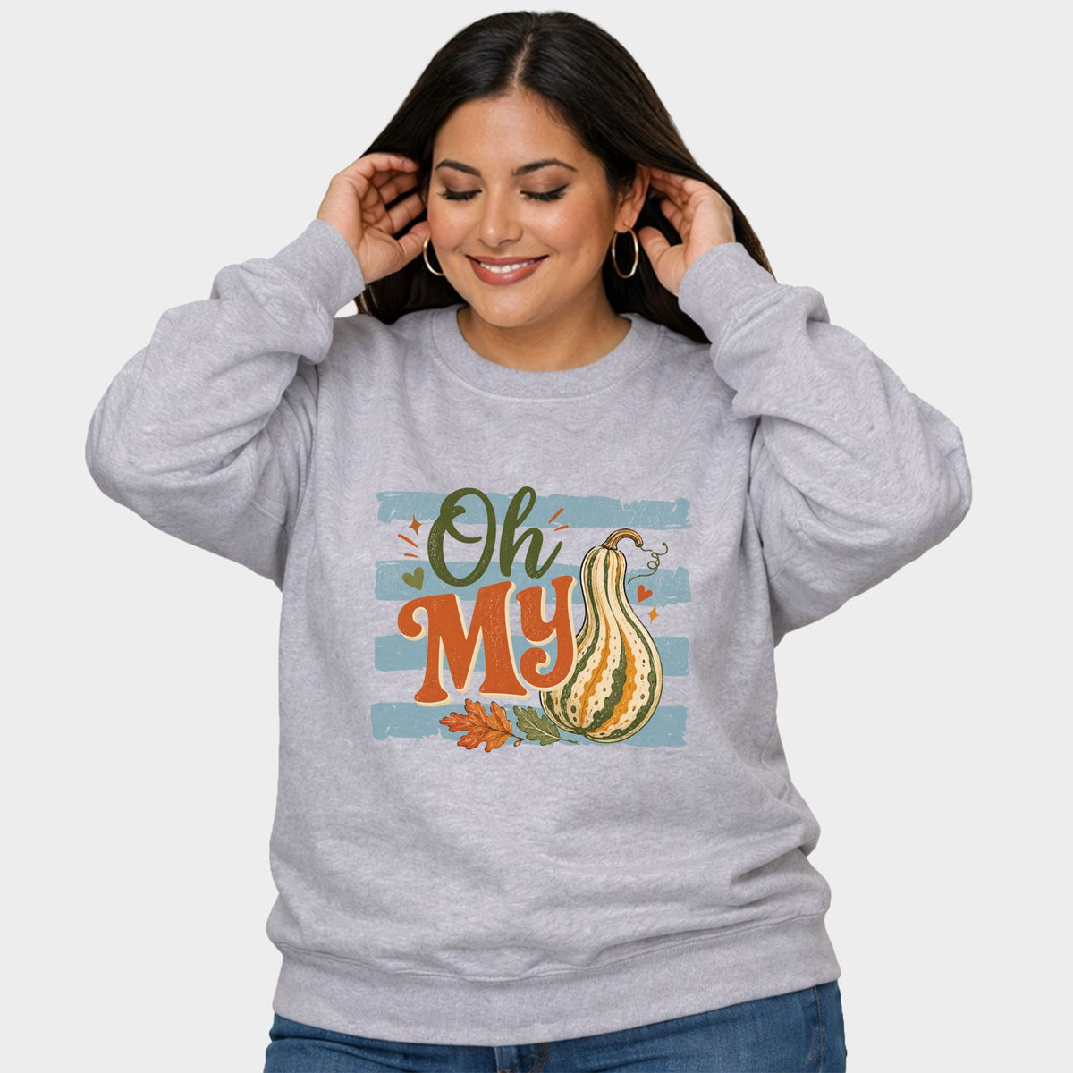 Oh My Gourd Stripes - Women's Plus Sized Graphic Sweatshirt