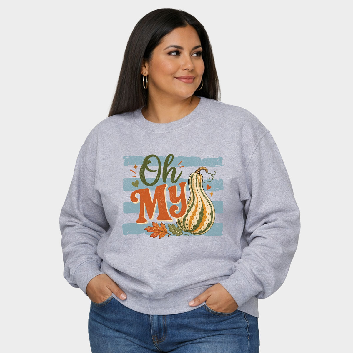 Oh My Gourd Stripes - Women's Plus Sized Graphic Sweatshirt