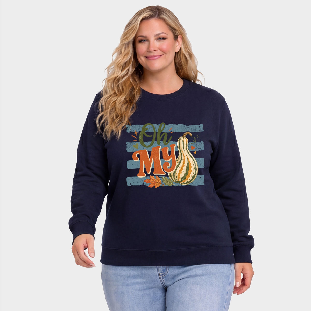 Oh My Gourd Stripes - Women's Plus Sized Graphic Sweatshirt