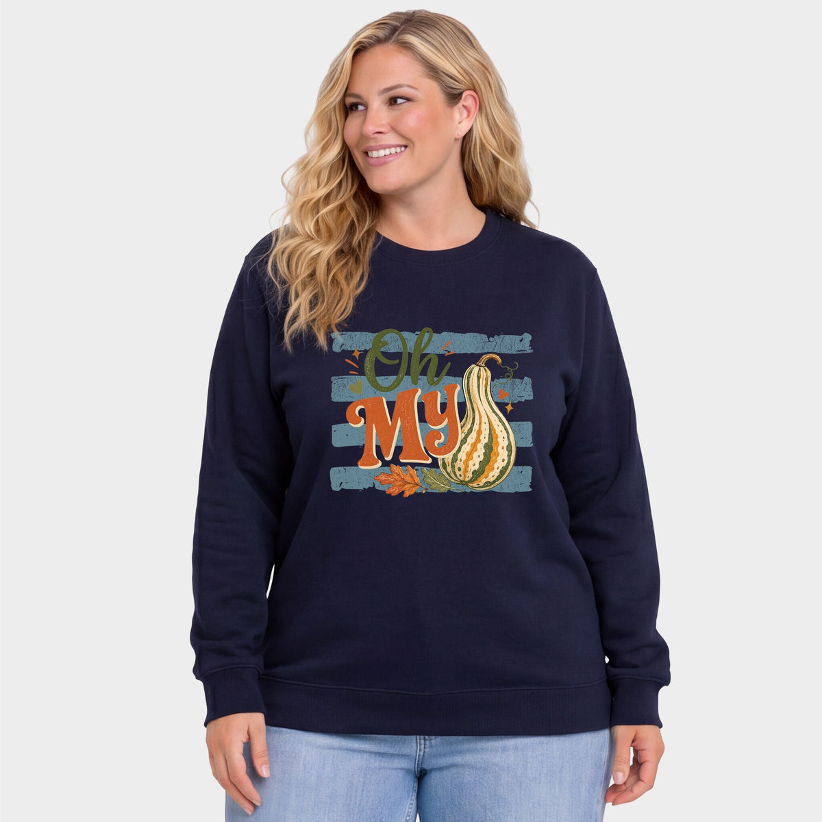 Oh My Gourd Stripes - Women's Plus Sized Graphic Sweatshirt