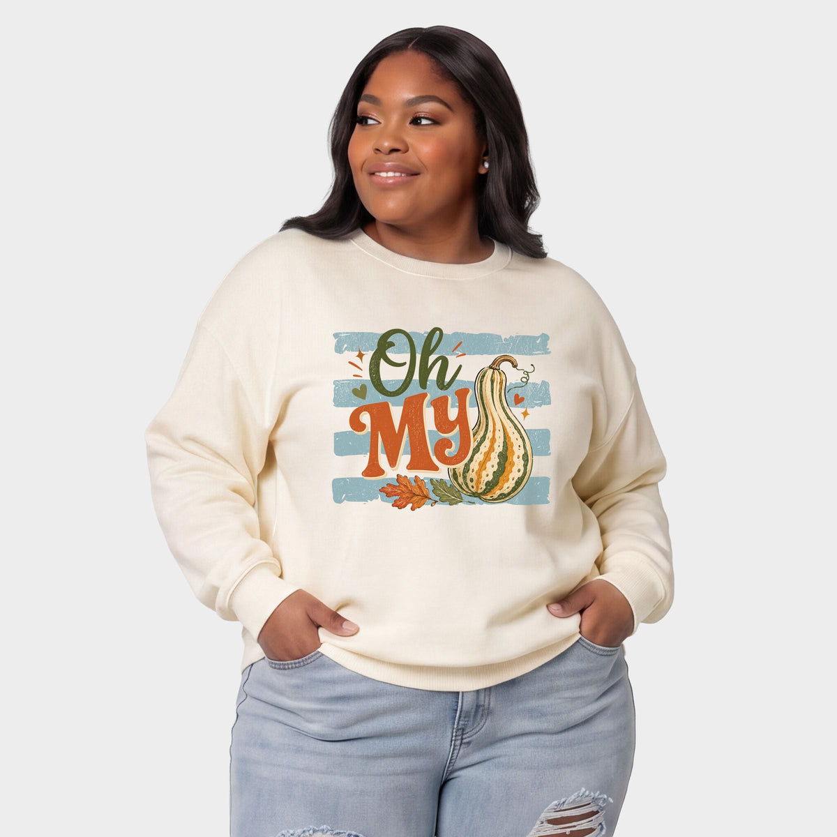 Oh My Gourd Stripes - Women's Plus Sized Graphic Sweatshirt