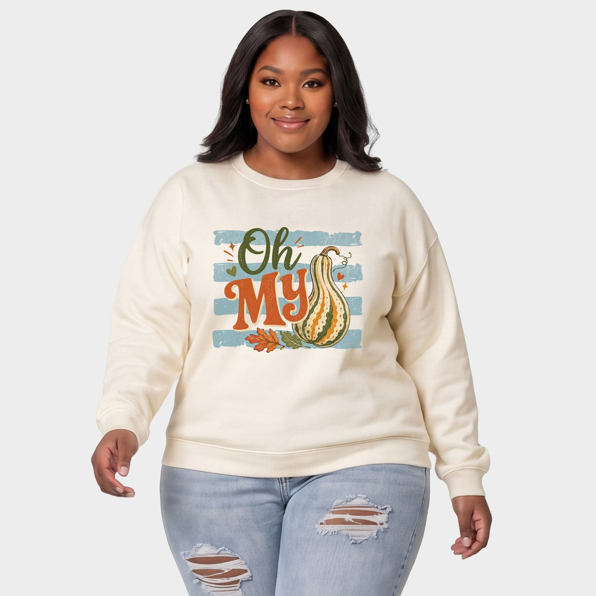 Oh My Gourd Stripes - Women's Plus Sized Graphic Sweatshirt