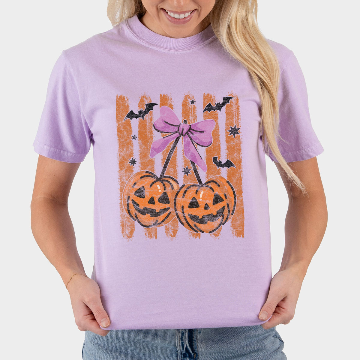 Pumpkin Cherry Bunch - Women's Garment Dyed Graphic T-Shirt